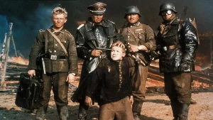 Nazis posing with a prisoner in the anti-war film Come and See.